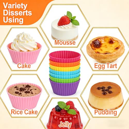 Reusable Non-Stick Silicone Baking Cups, Food Grade BPA Free Cupcake Muffin Liners, Oven & Dishwasher Safe Easy Release, Multicolor Rainbow, 24 Pack, for Muffins Cupcakes - color: 24pc- Multicolor