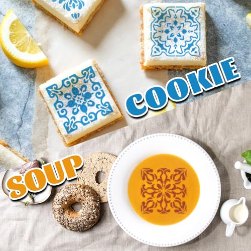 Whaline 15 Pcs Floral Tile Cookie Stencils Chinoiserie Toile Tiles Airbrush Painting Stencils with Bead Chain Decor Biscuit Coffee Cake Baking Reusable Templates for DIY Crafts Birthday Party - style: Tile