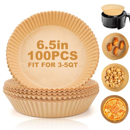 Air Fryer Liners Disposable, 100Pcs Parchment Paper 6.5" Round for 3-5QT - size: 6.5"Round