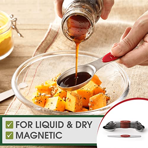 Spring Chef Stainless Steel Magnetic Measuring Spoons Set of 8, Red - color: Red, size: 1-Pack