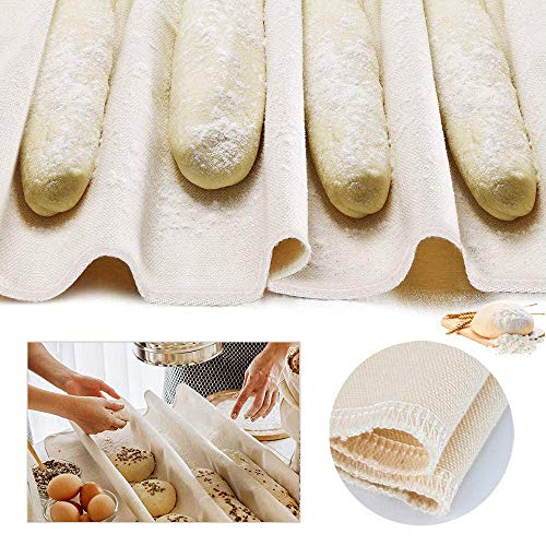 AYCCNH Stainless Steel Perforated French Baguette Bread Pan 3 Waves Toaster Oven Baking Tray (15"x10") with Large Bread Proofing Cloth (17.7" x 30.3") - size: 1 Steel Pan & Cloth