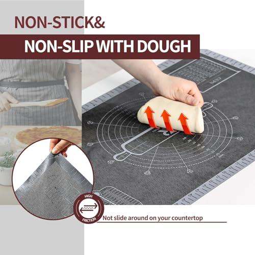 Silicone Pastry Mat Extra Large with Measurements 26''x16'' for Reusable,Non-slip Silicone Baking Mat, Counter, Dough Rolling, Oven Liner,Fondant/Pie Crust (Translucent_Grey, 16''W x 26''L) - color: Translucent _Grey