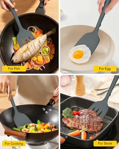 BUNDLEPRO Silicone Spatula, Solid & Slotted Turner, One-Piece, 2 Pack, Gray - color: Gray