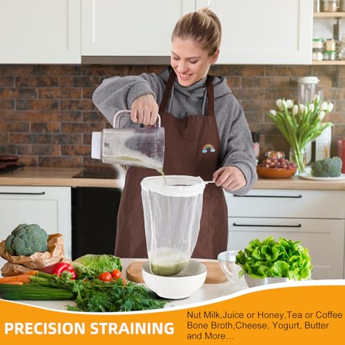 5 Pcs Premium Ultra Fine Mesh Strainer Bags with Stainless Steel Handle, Reusable Nut Milk Bags, Cheese Cloths for Straining Juice, NutMilk, Coffee, Thai Tea, Yogurt and Soup (Small) - size: Small