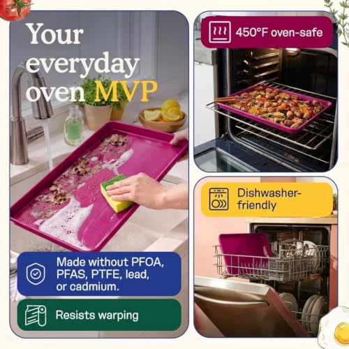 Great Jones Nonstick and Non Toxic Half Sheet Pan 18.5" x 13.5" (Raspberry) - color: Raspberry, size: Holy Sheet (18.5" x 13.5")