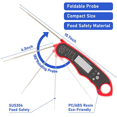LONICERA Digital Meat Thermometer, 1-2s Instant Read, Foldable Probe, Red