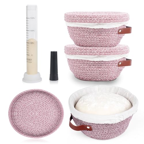 Stackable Cotton Banneton Proofing Basket Set, With Pro Sourdough Aliquot Jar for Rise Tracking – 2 x 10 inch Oval Bread Basket, Sourdough Baking Tools for Artisan Bread Makers