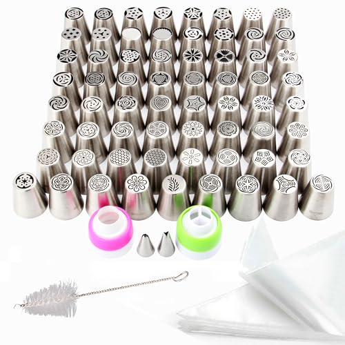 65 Pieces Stainless Steel Different Large Russian Flower Piping Tips Kit - color: SILVER MRF0007