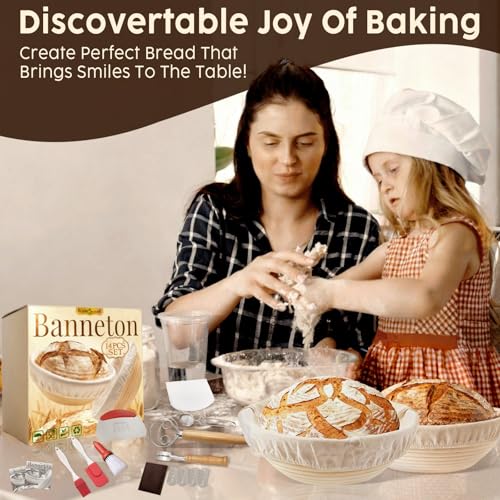 Banneton Bread Proofing Baskets Set Sourdough Starter Kit Sourdough Bread Baking Supplies Making Tools With 9 inch Round Proofing Baskets, Dough Scraper, Whisk, Lame, Recipe - color: Sourdough Starter Kit, size: Sourdough Starter Kit