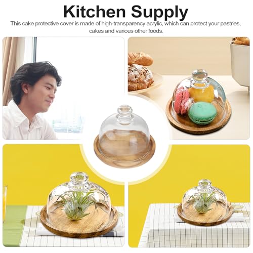 Luxshiny Cake Stand with Dome Lid: 10.5cm/4.13inch Mini Cake Stand with Lid Wooden Tray for Butter Pastries Cookies Fruits Dessert Display Plate for Wedding Birthday Parties