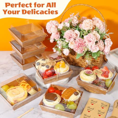 20Pcs Small Charcuterie Boxes with Clear Lids, Kraft Food Container - color: Brown 20