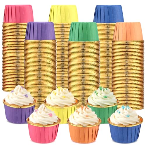 Geiserailie 100 Pcs Rainbow Foil Cupcake Liners, Baking Cups - color: Rainbow, style: Classic