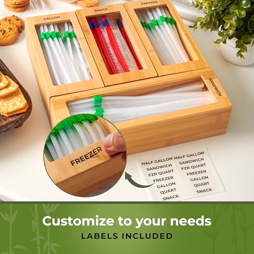 Bamboo Storage Bag Organizer for Kitchen Drawer, Plastic Baggie Organizer - style: Modular Blocks
