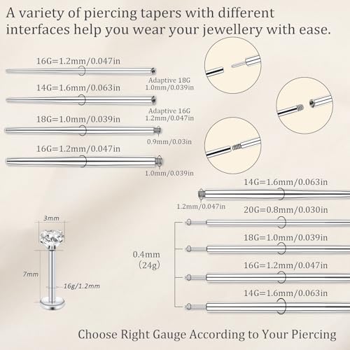 Piercing Taper Ball Grabber Tool Stainless Steel Nose Ear Piercing Kits - style: Piercing Taper(14G 16G 18G 20G) + Ball Grabber Tool