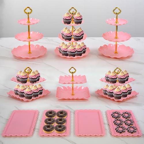 Pack of 11 NWK Cake Stand Set of Cupcake Stand, Tray & Table Cloth (Pink) - color: Pink