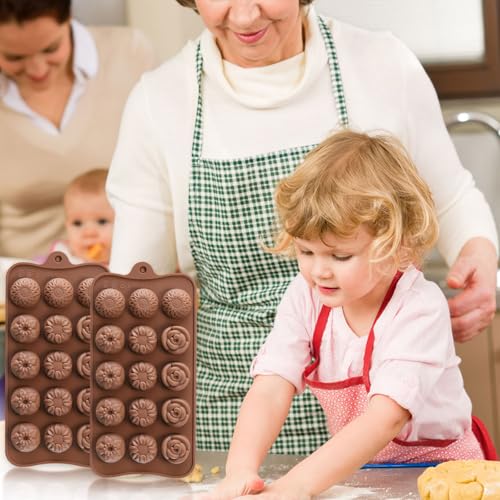 Mini Flower Silicone Molds, 15 Cavities Four-Shape Flower Molds for Making Chocolate/Candy/Fondant/Gummy, 2 PCS Food Grade Chocolate Mold for Fruit Snack/Snack Biscuits - color: Four-Shaped
