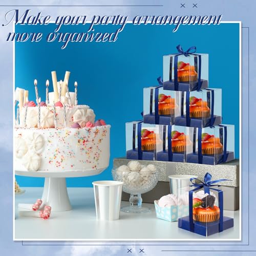 Thenshop 50 Pcs Clear Cupcake Boxes Individual 3.5 Inch, Navy Blue - color: Navy Blue