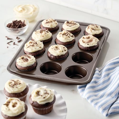 Circulon Nonstick Bakeware 12-Cup Muffin Tin, Brown, Steel - color: Chocolate