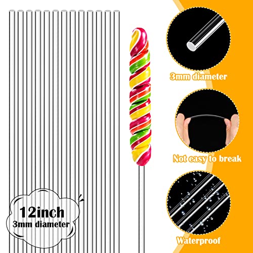 Zopeal 200 Pcs Acrylic Lollipop Stick Cake Pop Rod, 12 x 0.16 Inches, Clear - size: 12 Inch