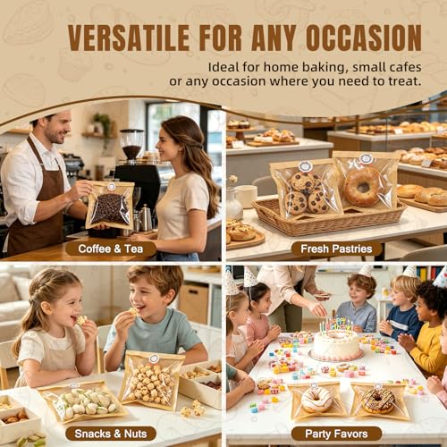 Heat Sealable Cookie Bags with Clear Window, 7.1 x 7.5 Inch, 100 Pack - size: 7.1 x 7.5 inch