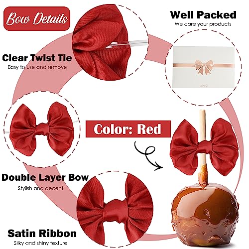 AIMUDI Red Satin Ribbon Twist Tie Bows for Treat Bags 3.5" Red Bows for Crafts Small Bows for Gift Wrapping Premade Bows for Cake Pops Candy Apple Gift Bags Wedding Favors Baby Shower Decor -24 Counts - color: Red