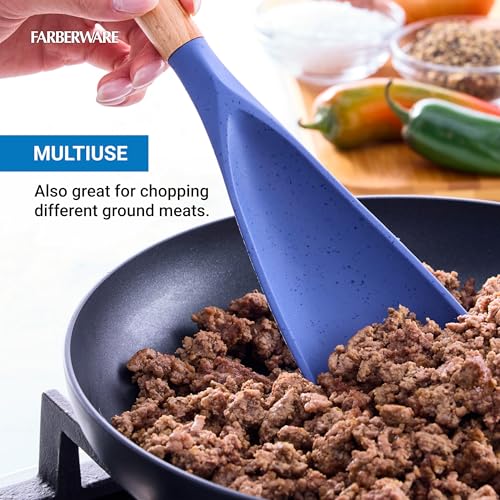 Farberware Multi Tool Scoop Spoonula Versatile Beechwood Kitchen Essential for Lifting, Scraping, and Turning - color: Blue