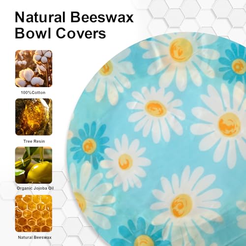 2Pcs 10inch Reusable Beeswax Elastic Bowl Covers for Bread Proofing - style: Yellow & Blue daisy