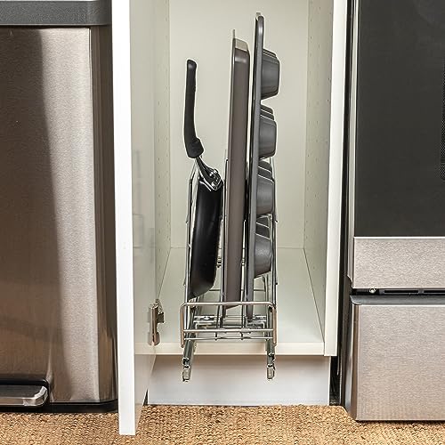 Household Essentials Glidez Multipurpose Chrome-Plated Steel Pull-Out/Slide-Out Storage Organizer for Cookware and Bakeware - Fits Standard Size Cabinet or Shelf, Chrome - size: 5" - Extended, style: Single Tier