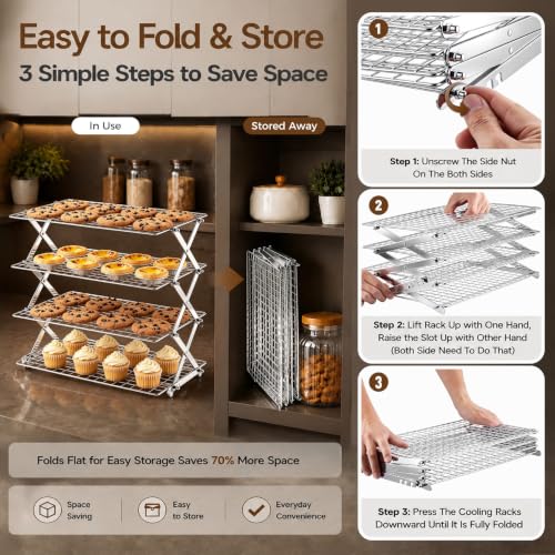 P&P CHEF 4 Tier Collapsible Cooling Racks,Stackable Bakers Rack,Silver - color: Silver