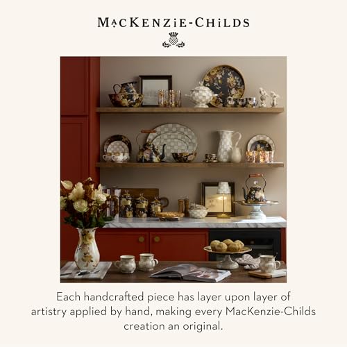 MACKENZIE-CHILDS Pedestal Platter, Small, Brown-and-White Mocha Check - color: Mocha Check, size: Small