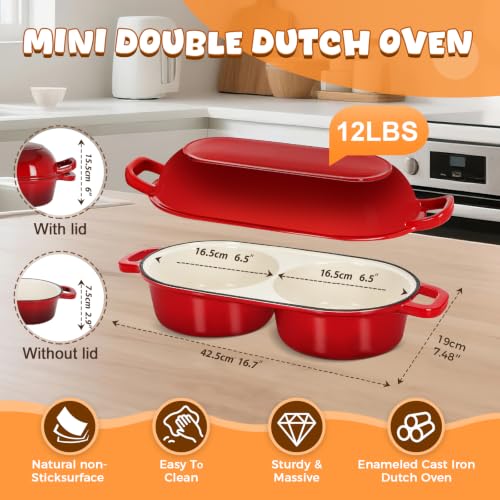 Double Dutch Oven for Sourdough Bread Baking, 2.6QT (Red) - color: Red