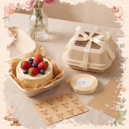 Bento Cake Box Clamshell Container Kit, 50 Set, Wooden Color - color: Wooden Color