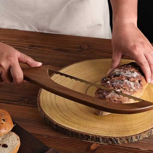 RAPSAKEMOH Bread Knife for Homemade Bread,Bread slicer for Homemade Bread - color: Brown