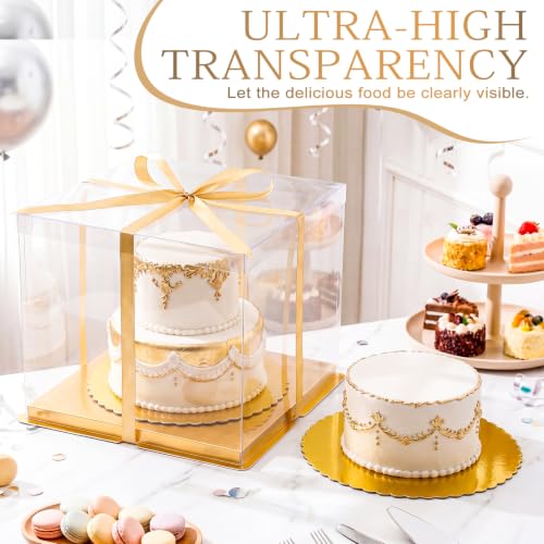 Watersay 6 Pack 14''x14''x12'' Gold Cake Box with Cake Boards and Ribbon - color: Gold, size: 14x14x12inch