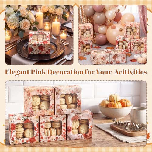 Eaasty 60 Packs Fall Floral Cookie Boxes with Window 4x4x2.5 Inches - style: Fall Floral
