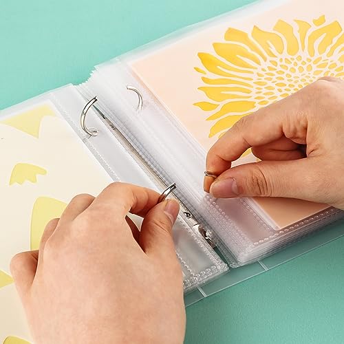 Briartw Cookie Stencil Storage Binder Cover with 20 Pags Stencil Storage Pockets,2 Pockets Per Page, Fit More Stencils,Made Exclusively for Stencils,Die Cuts,Photos,Stamps Within Size 6x6