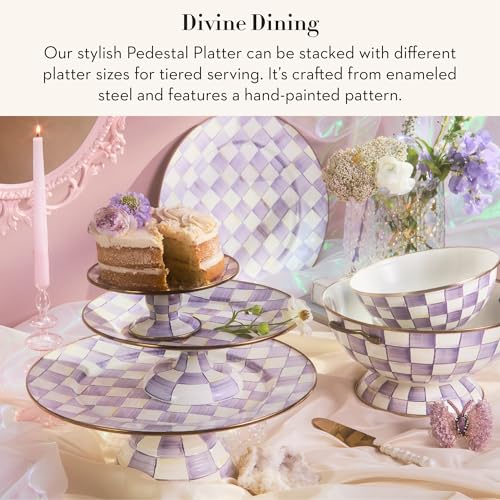 MACKENZIE-CHILDS Pedestal Platter, Small, Purple-and-White Violet Check - color: Violet Check, size: Small