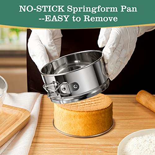 4" Springform Cake Pan, 4 Pcs Stainless Steel Springform Pans with 50 Pcs Paper Liners, Leakproof & Nonstick Cheesecake Pan with Removable Bottom, Small Cake Pan for Mini Pizzas Quiches - size: 4" Cake Pan-4 Pack