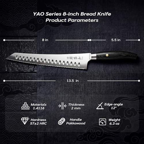 Bread Knife for Homemade Bread,Serrated Blade 8 in with Cover - size: 8"
