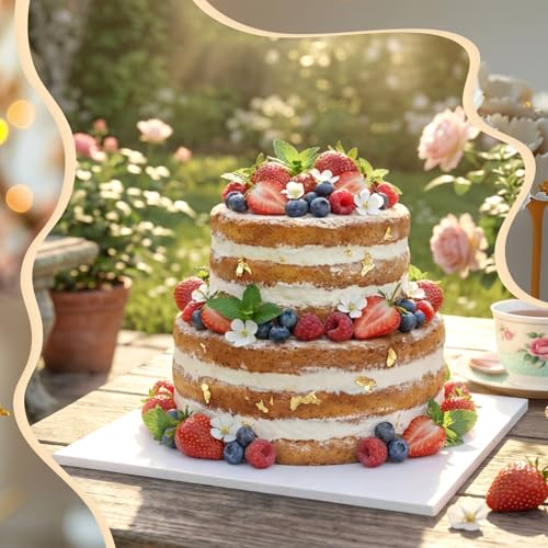 MotiMind 6 Pack 14 Inch Square Cake Drums White Cake Boards Cardboard Drum Foil Wrapped Pastry Board Support for Displaying Pastries Desserts Cupcake