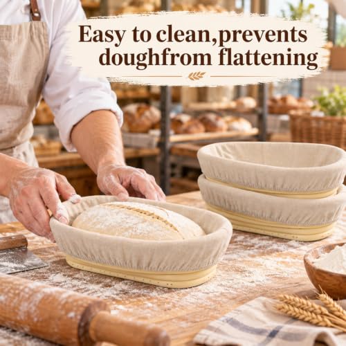 10 Pack Oval Banneton Bread Proofing Basket, 10in Sourdough Banneton Basket