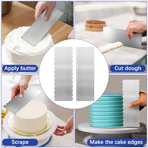 2 Pack Stainless Steel Cake Scraper, 8.6-inch Double Sided Patterned Edge Stripe Edge Smoother Scraper Cake Decorating Tools, Metal Cake Carving Smoothing Cream Pastry Baking - color: Style - 2