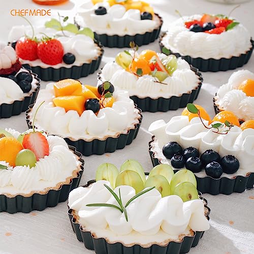 CHEFMADE Round Tart Pan Set, Non-Stick 4 Inch 12Pcs with Removable Loose Bottom Quiche Pan - size: 4" Round Tart 12Pcs