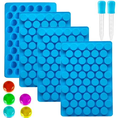 Round Silicone Candy Molds - 220 Cavity Mold Set with Droppers, 2-Pack Circle Molds for Gummies, Chocolate, Hard Candy, Caramels, Ice Cubes, BPA Free Non-Stick Baking Molds - color: 220 Cavity Round Gummy Molds