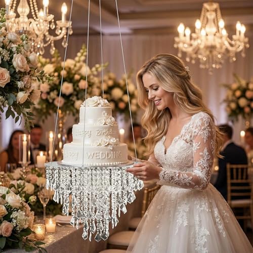 Cake Stands Faux Acrylic Crystal Chandelier Style Drape Suspended Cake Swing for Wedding Event Party Decoration (D17.7 inch, Acrylic) - color: Acrylic, size: D17.7 inch