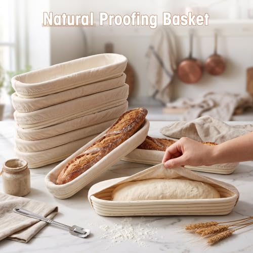 Vesici 15 Inches 10 Pack Baguette Banneton Proofing Basket with Linen Liner - size: 15 Inches
