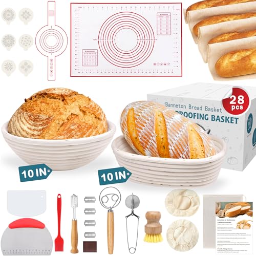 28Pcs Sourdough Starter Kit, Rattan Banneton Proofing Baskets Set - size: 10" 28Pcs Set