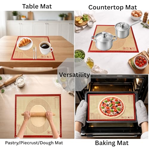 Silicone Pastry Mat with Measurements, 36 x 24 Inch Extra Thick Non-Slip Nonstick XL Baking Mat for Dough Rolling, Kneading, Fondant and Pie, Red - color: Red, size: 36"L x 24"W