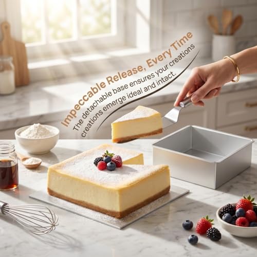 Square Cake Mould with Removable Bottom, Anodized Aluminum Baking Pan for Mousse Cake, Bread and Cheesecake, 22 x 22 x 7.8 cm