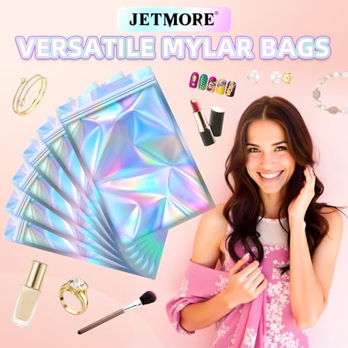 JETMORE Holographic Bags, 50 PCS Mylar Bags, 3x4in Resealable Treat Bags - color: Holographic, size: 3x4 inch